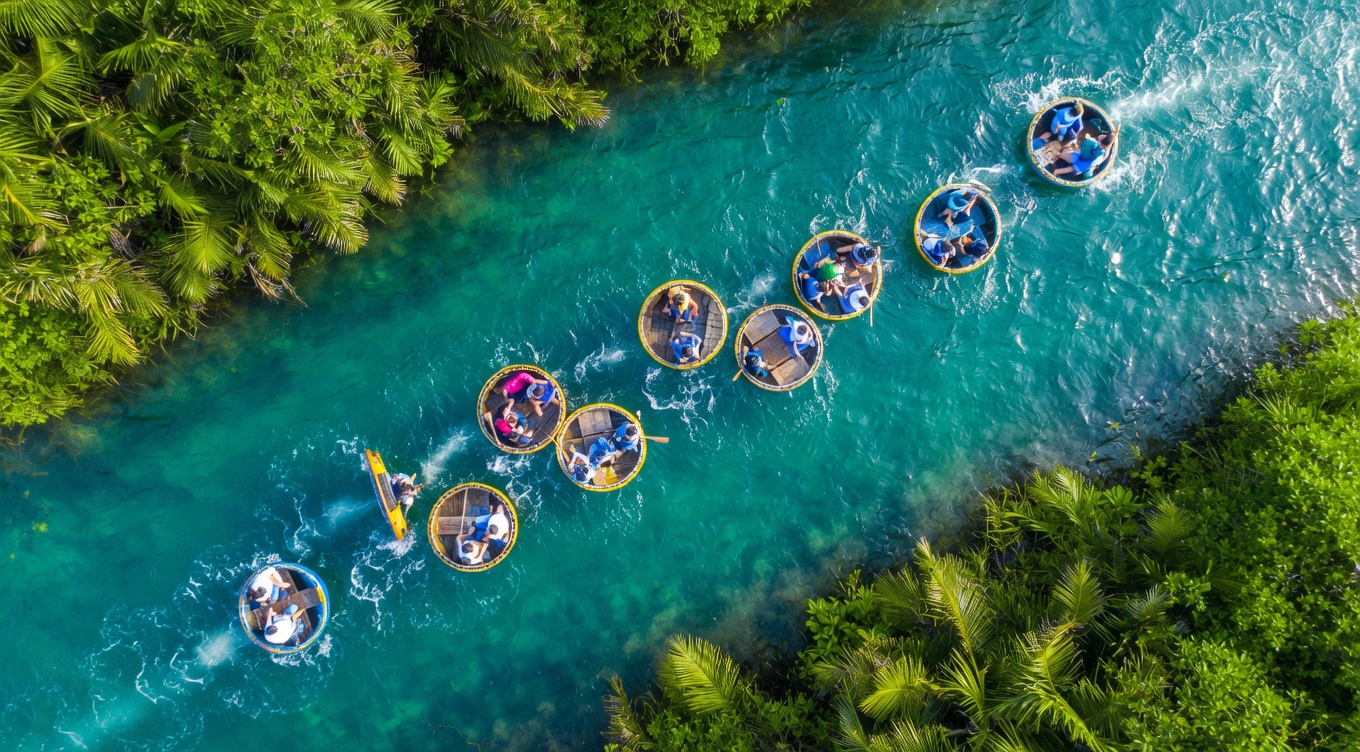 Traditional basket boat ride on Thu Bon River in Hoi An